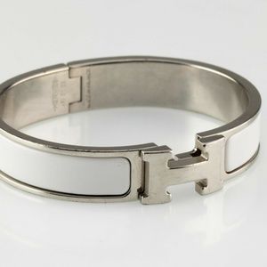 Hermès White Enamel Silver Clic H Narrow Bracelet sold as please see last photo